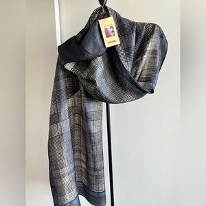 NWT Fabindia Handwoven 100% Silk Wrap Dupatta Stole Shawl Scarf Gray Black Blue